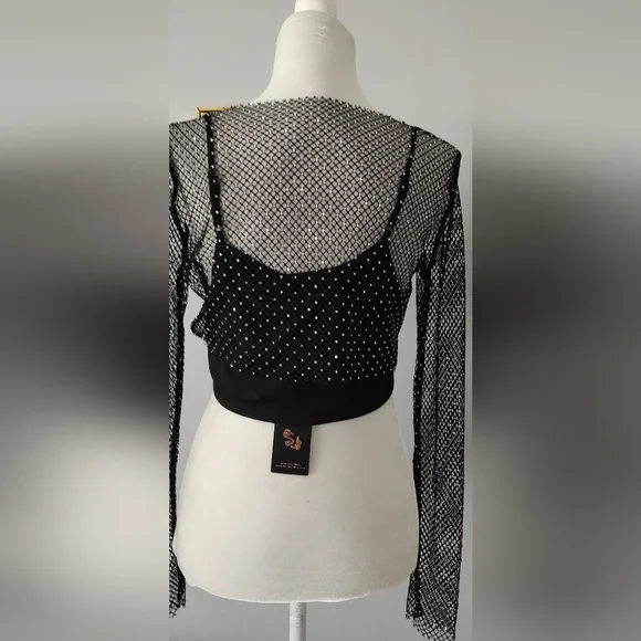 Sincerely Jules Crop top Mesh  Black Shiny Style Sexy  2 Piece New    Medium - Picture 6 of 10